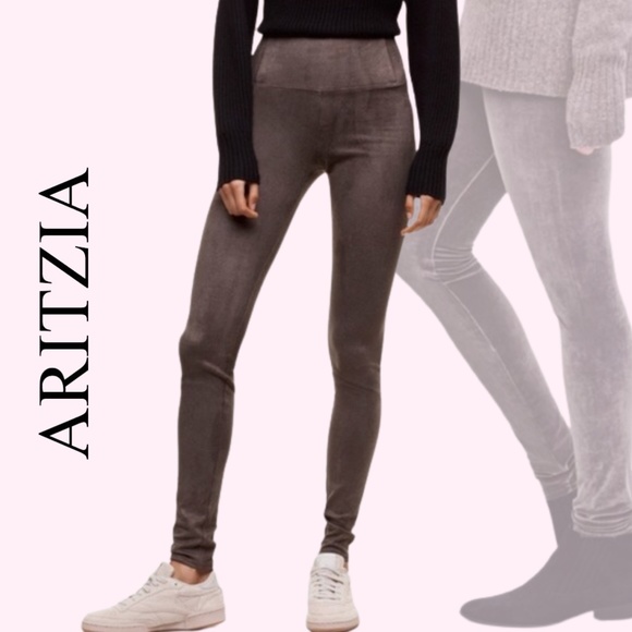Aritzia Pants - Aritzia Wilfred Free High Waisted Green / Grey Velvet Leggings